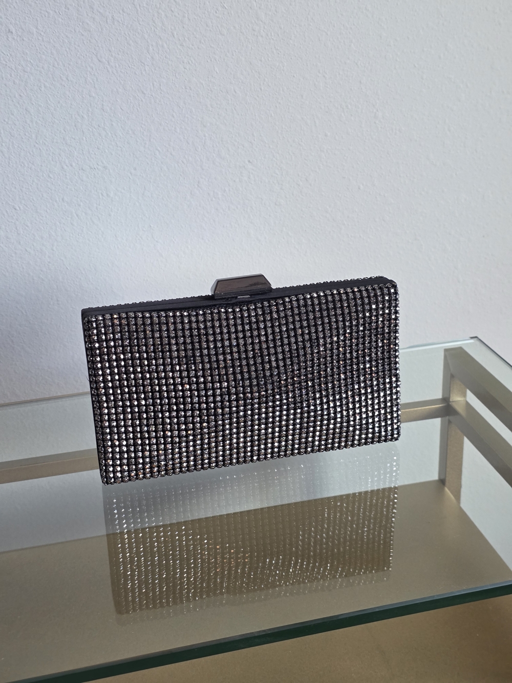 Crystal-Embellished Black Evening Clutch